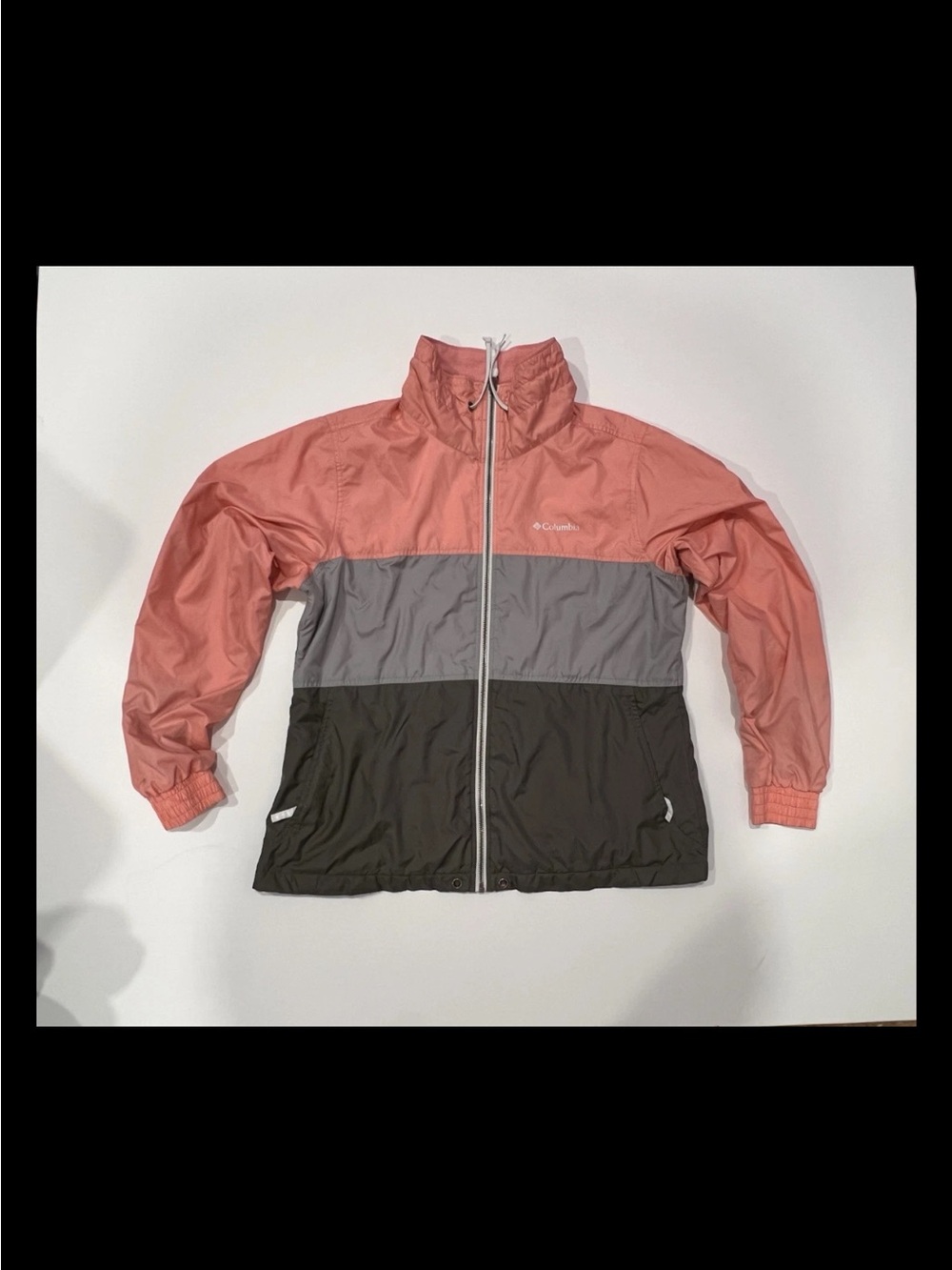 Columbia Women’s L Fleece Lined Colorblock Windbreaker Pink Gray Black